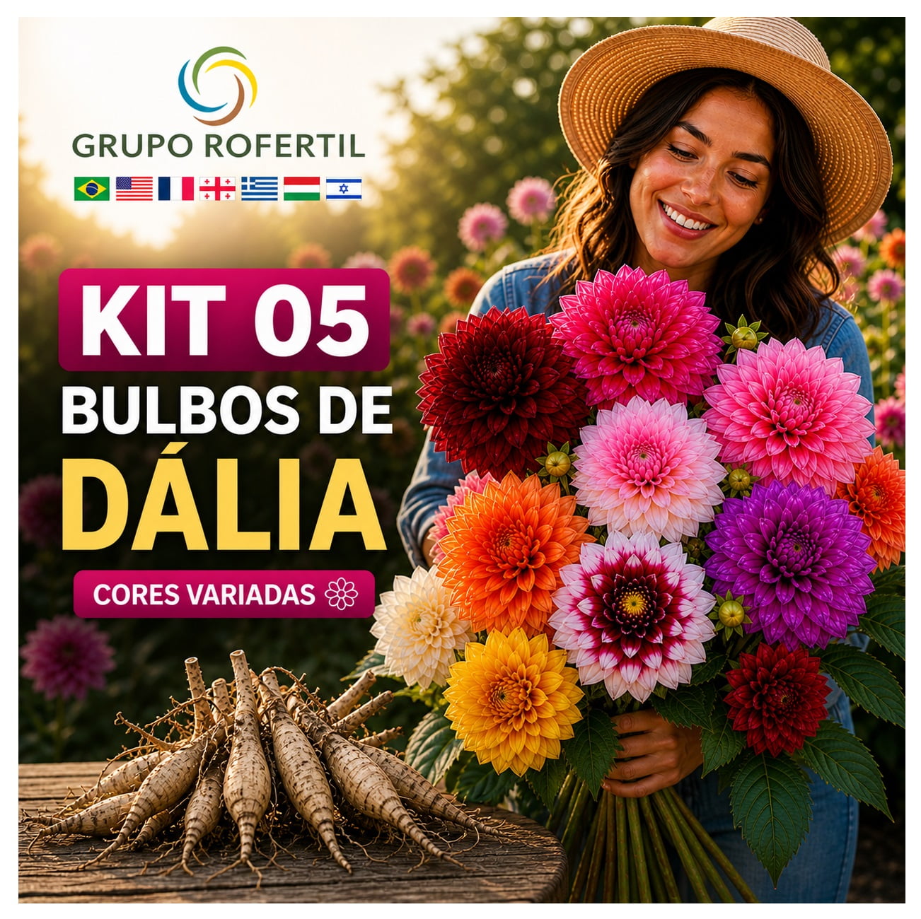 Kit 05 Bulbos Dália Cores Variadas – Comece Seu Jardim Hoje